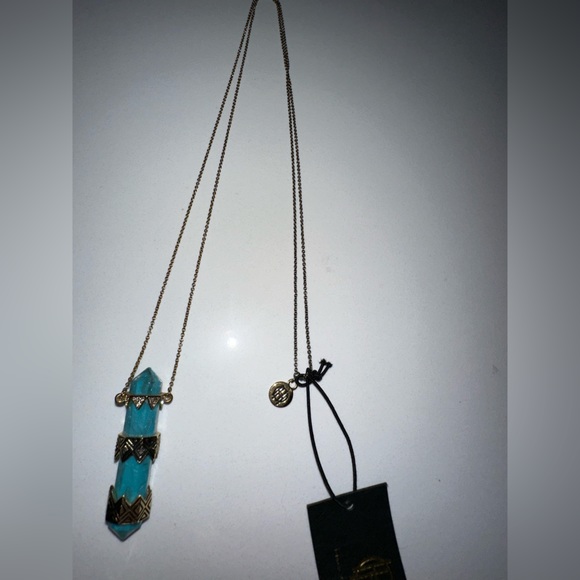 HOUSE OF HARLOW 1960 *Prana* turquoise quartz? crystal long chain boho necklace - Picture 4 of 5